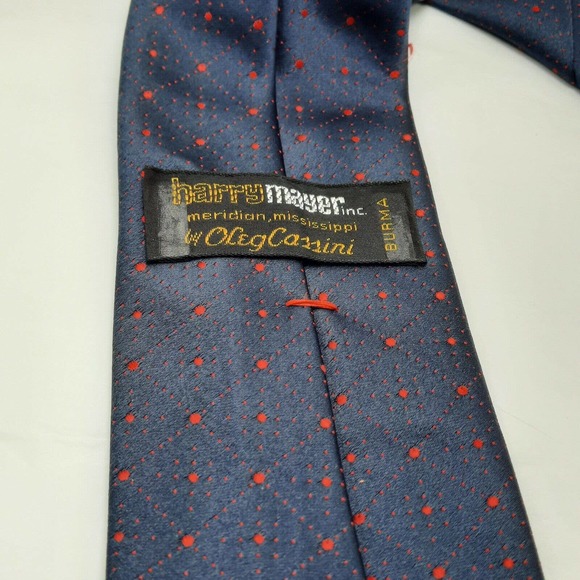 Vintage Oleg Cassini Burma Tie Designer Mens Blue Navy Business Office - Picture 3 of 5